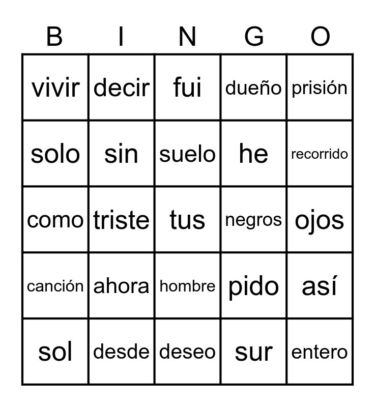 Ojos Asi Bingo Card