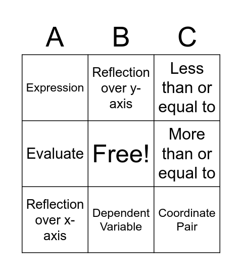 Algebraic Bingo Card