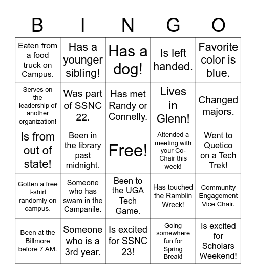 SSNC E-Team Human Bingo Card