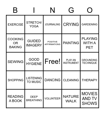 COPING SKILLS Bingo Card