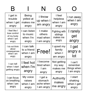 Am I Angry? Bingo Card
