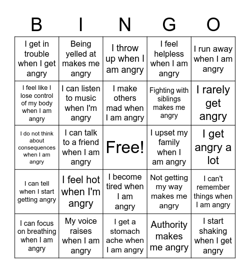 Am I Angry? Bingo Card