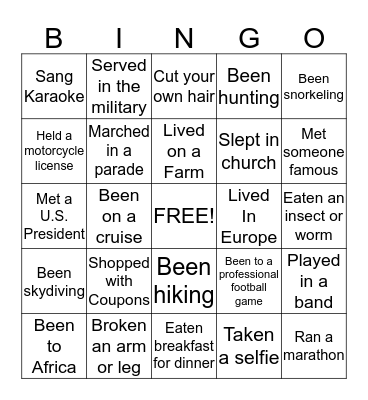 Ice Breaker Bingo - Have you ever? Bingo Card