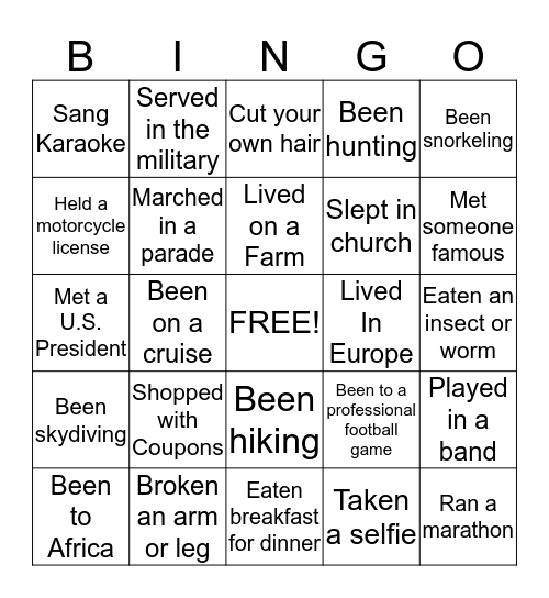 Ice Breaker Bingo - Have you ever? Bingo Card