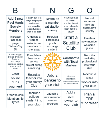 Rotary Engagement Bingo Card