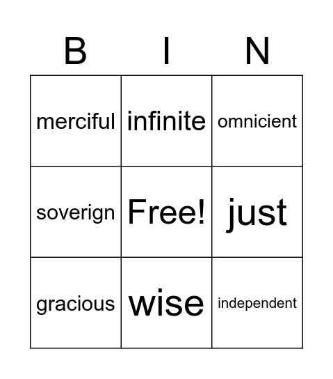 Attributes of God Bingo Card