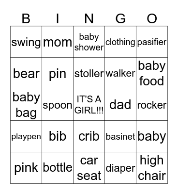 NYAB KEE'S BABY SHOWER Bingo Card