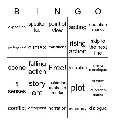 Narrative Writing Bingo Card