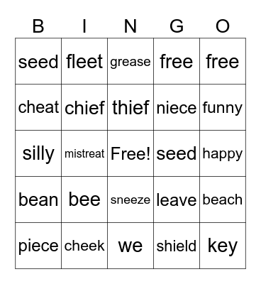 Long E Bingo Card