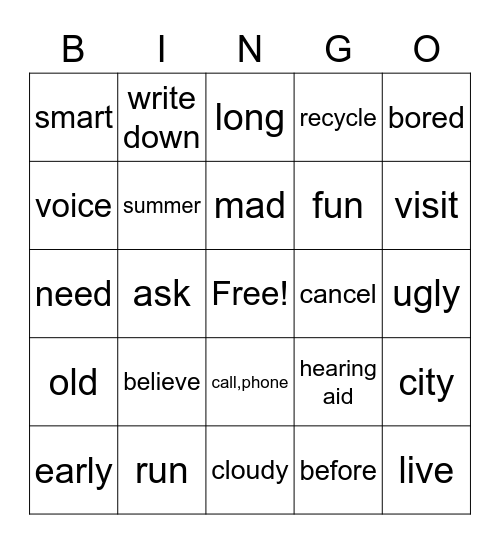 Exam 2 Signs Bingo Card