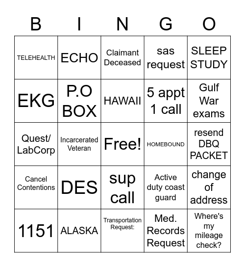 VAO BINGO Card