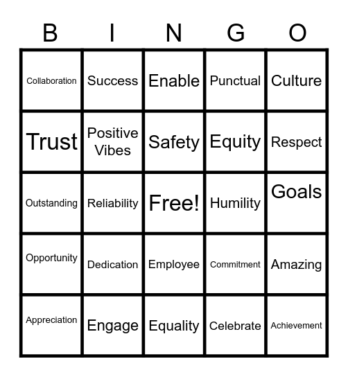 Employee Appreciation!!! Bingo Card