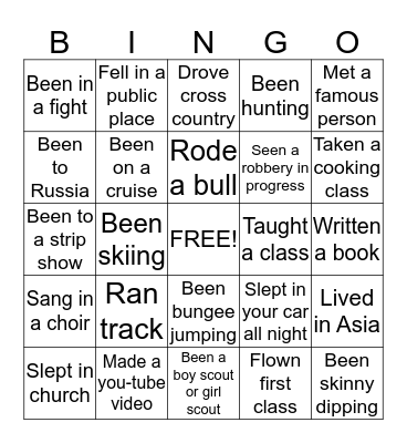 Ice Break Bingo- Have you ever? Bingo Card