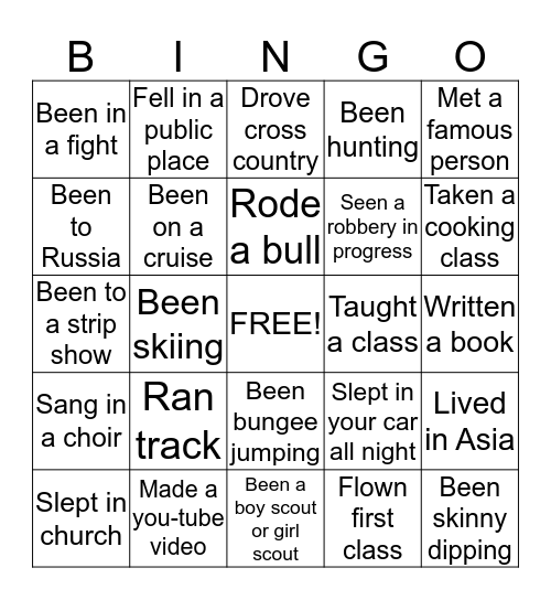 Ice Break Bingo- Have you ever? Bingo Card