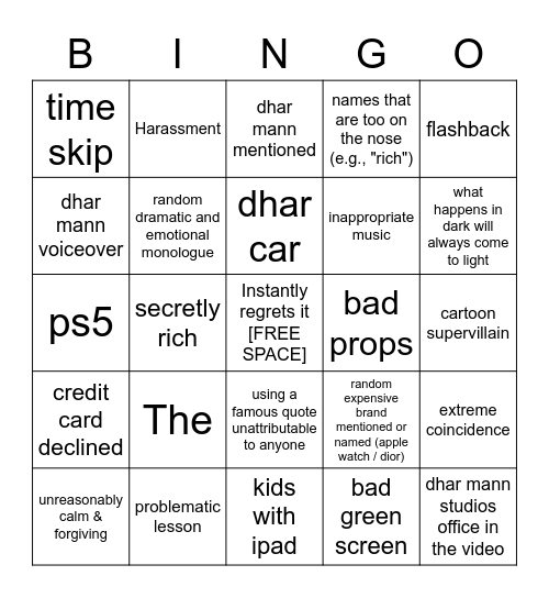 Dhar Mann Bingo v2 Bingo Card