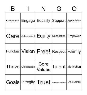 Employee Appreciation Bingo Card