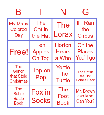 Read Across America Bingo Card