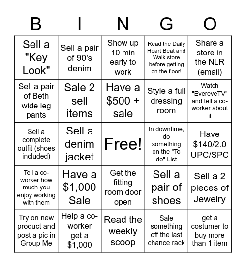 Spring Sale Bingo Card