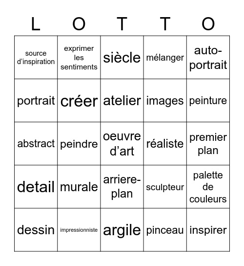 L'art Bingo Card