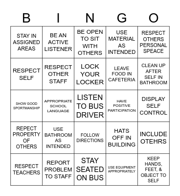 RESPECT Bingo Card