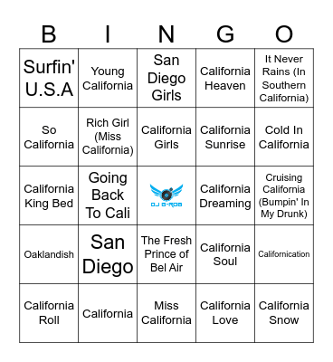 California Love Bingo Card