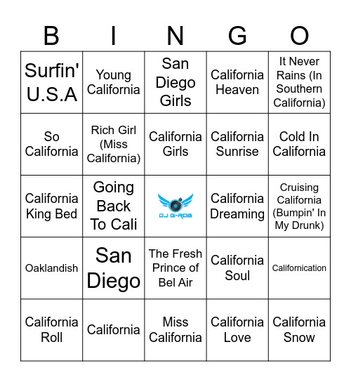 California Love Bingo Card
