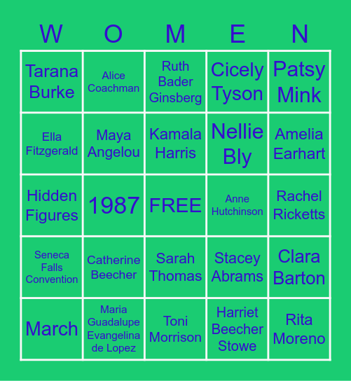 WOMEN's History Month BINGO Card