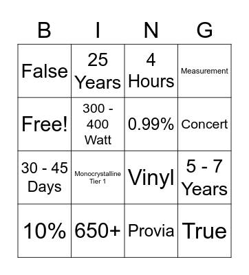Untitled Bingo Card