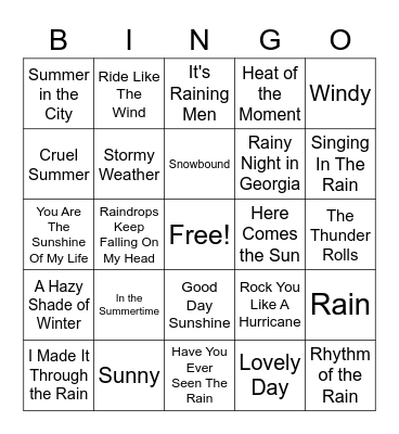 Weather Bingo Card