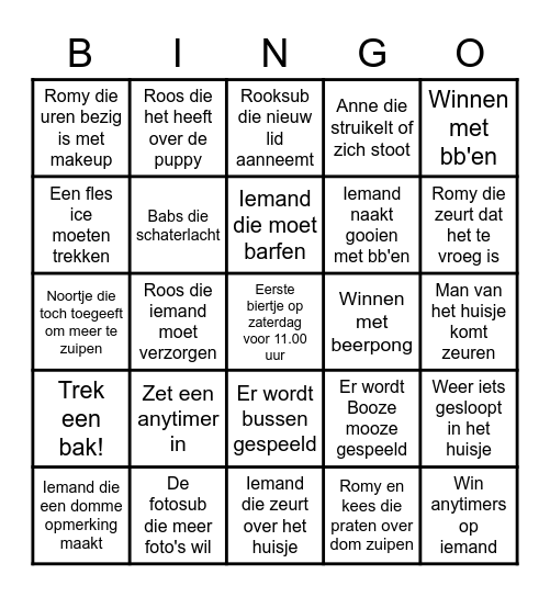 Huttenweekend! Bingo Card