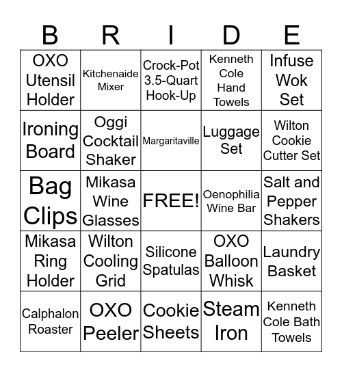 Bridal Shower Bingo! Bingo Card