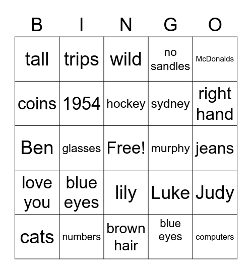 Grandpa Bingo Card