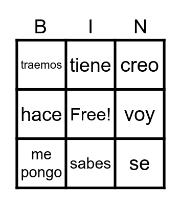 Spanish Bingo Card