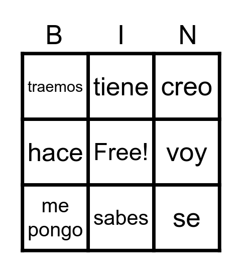 Spanish Bingo Card