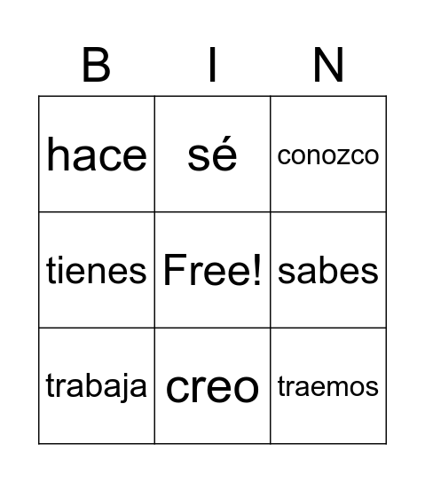 spanish Bingo Card