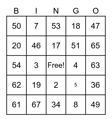 Brown Family Bingo Card