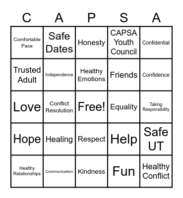 CAPSA Safe Date Night Bingo Card