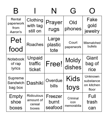 Search Warrant Bingo Card