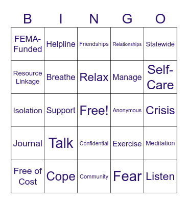 NY Project Hope Bingo Card