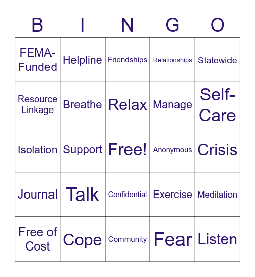 NY Project Hope Bingo Card