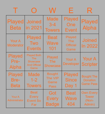 Towers & Zombies Bingo Card Bingo Card