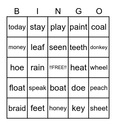 Vowel Teams Bingo Card