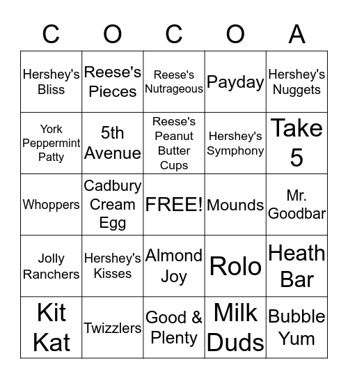 Hershey's Bingo Card