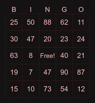french number Bingo Card