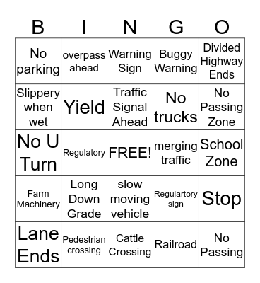 ROAD SIGN BINGO Card