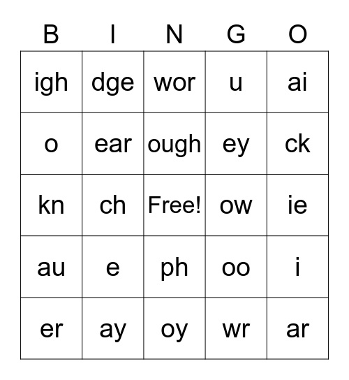 Phonogram Bingo Card