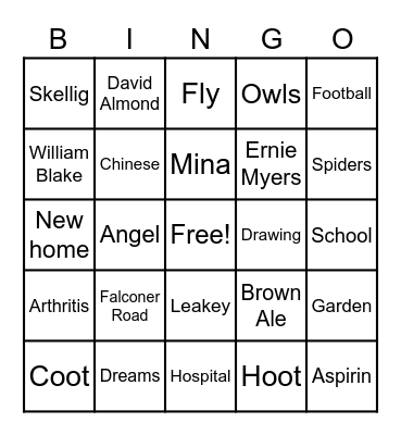 Skellig by David Almond Bingo Card