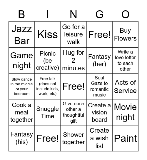 Couple's Bingo Card