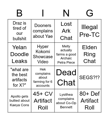 Leaks-Genshin Bingo Card