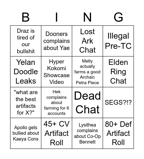 Leaks-Genshin Bingo Card